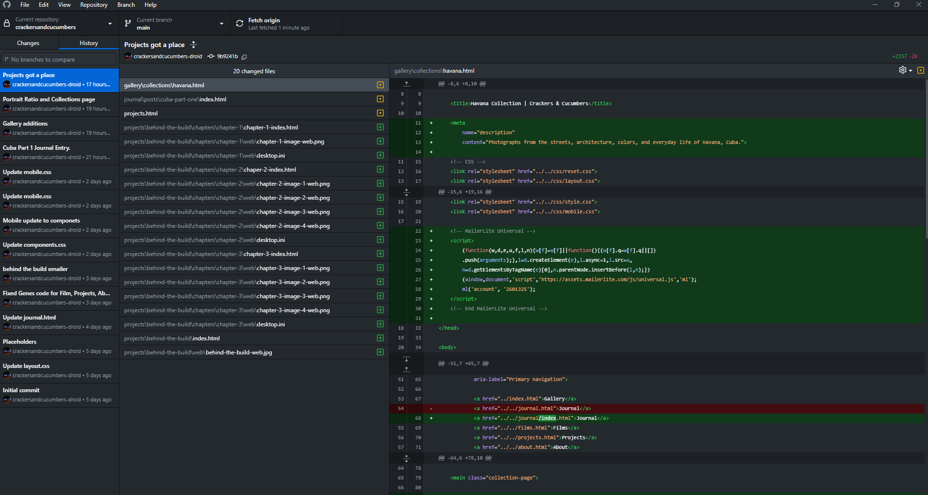 The Crackers and Cucumbers website beginning to take shape during development